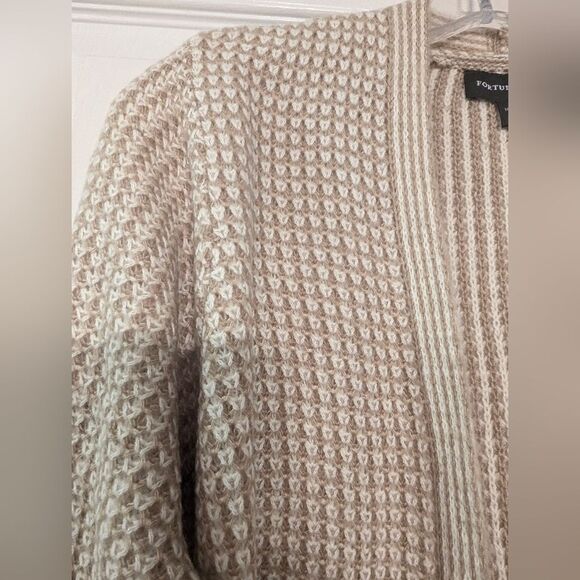 New Fortune & Ivy open front cable knit camel neutral long cardigan sweater sz L - Picture 3 of 8